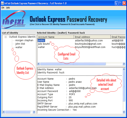 Click to view Outlook Express Password Recovery 1.0 screenshot